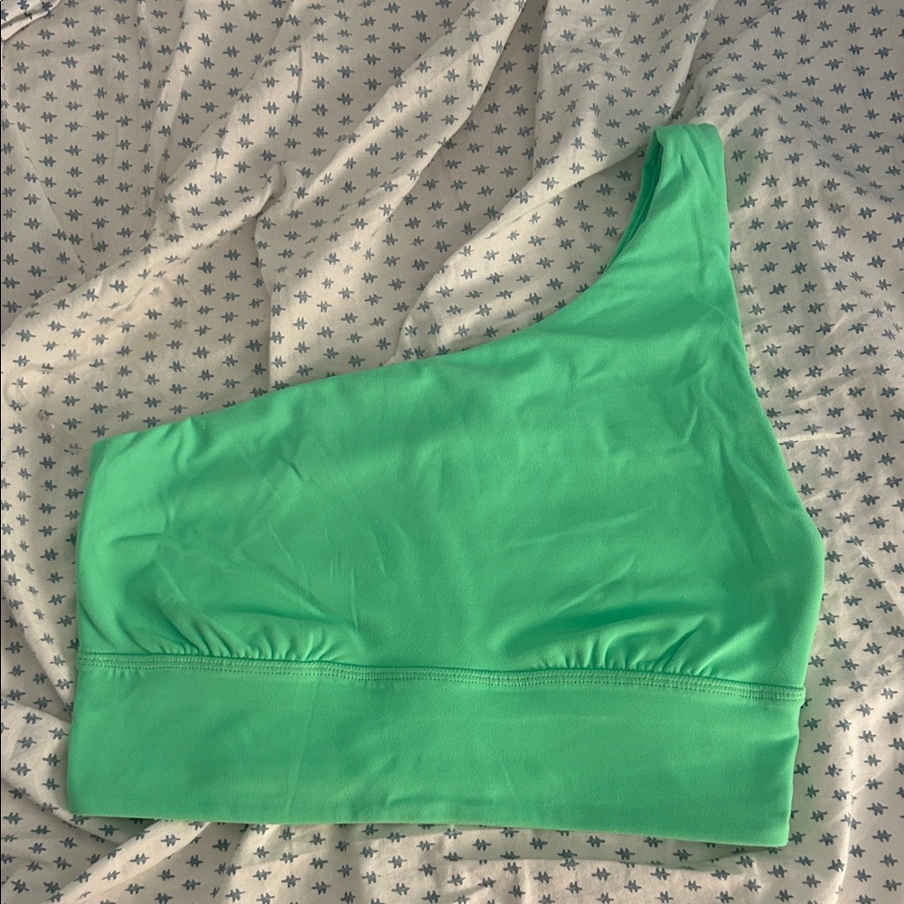 lululemon neon green one shoulder sports bra